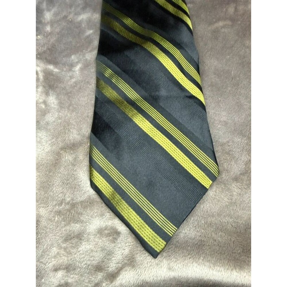Robert Talbott Chelsea Silk Tie Black Chartreuse Stripe Preppy Y2K Mens
